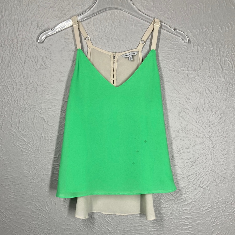 Naked Zebra Creme & Green Tank Top Women's Size Small